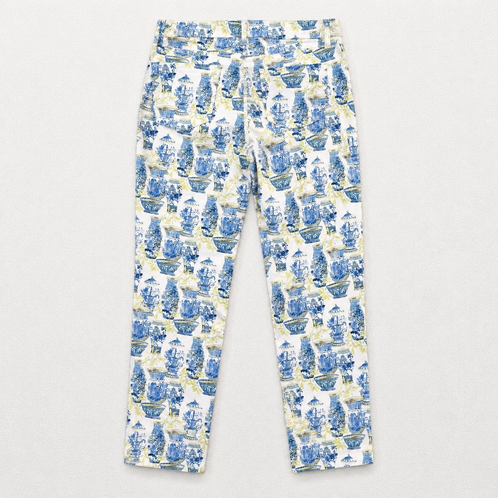 Talbots Slim Ankle Jean 10 Blue White Chinoiserie Ginger Jar Vase Print Pants - Picture 3 of 10